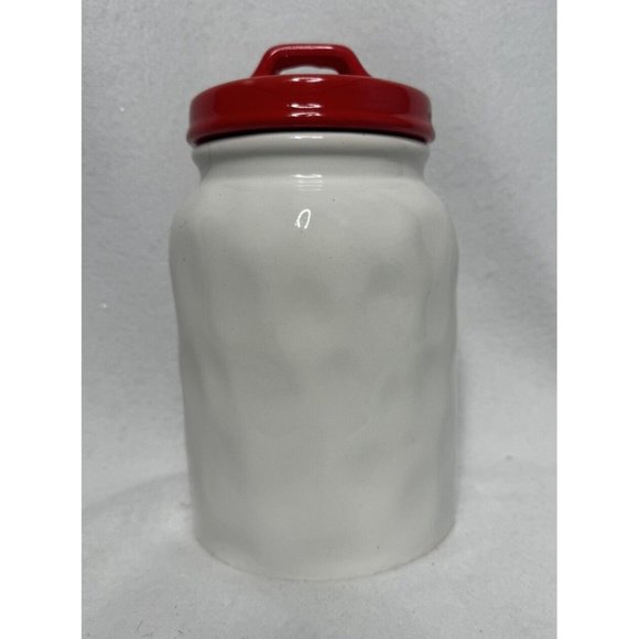 “Dash” White Ceramic Red Lid Canister Unbranded - Picture 3 of 7